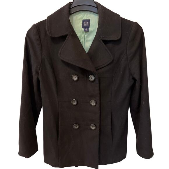 Gap Women's Black Wool Short Pea Coat Double Breasted Size Small 90s Y2K - Picture 1 of 5